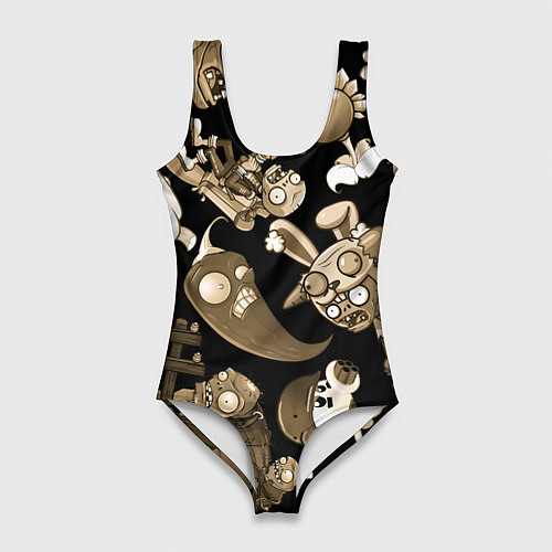 Женский купальник-боди Растения против зомби в бежевом цвете / 3D-принт – фото 1