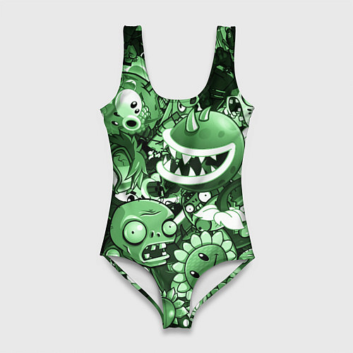 Женский купальник-боди Растения против зомби в зеленом цвете / 3D-принт – фото 1