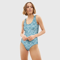 Купальник-боди 3D женский Бело-синий текстурный, цвет: 3D-принт — фото 2