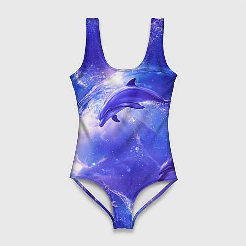 Женский купальник-боди Дельфины в волшебном море паттерн / 3D-принт – фото 1