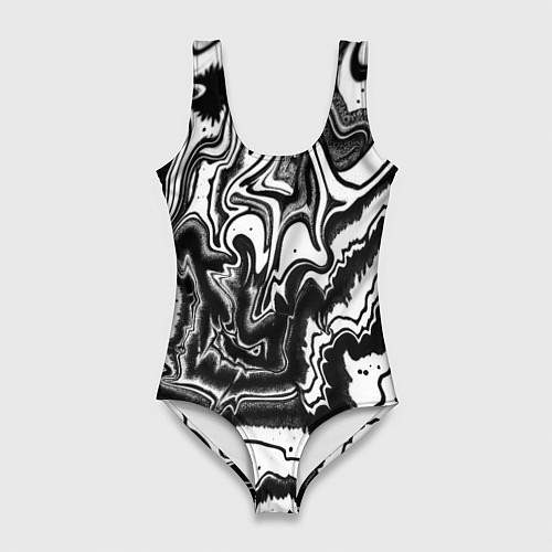 Женский купальник-боди Закрученные волны - чб абстракция / 3D-принт – фото 1