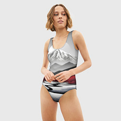 Купальник-боди 3D женский Белые горы и красные деревья, цвет: 3D-принт — фото 2