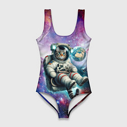 Женский купальник-боди Brave cat in space - ai art