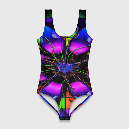 Женский купальник-боди Неоновая психоделика лепестки / 3D-принт – фото 1