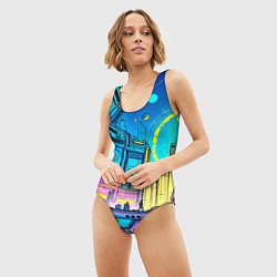 Купальник-боди 3D женский Космический город, цвет: 3D-принт — фото 2