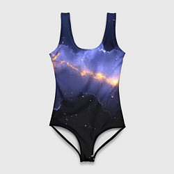 Женский купальник-боди Молния в фиолетовом небе текстура