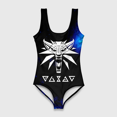 Женский купальник-боди Ведьмак лого синие краски / 3D-принт – фото 1