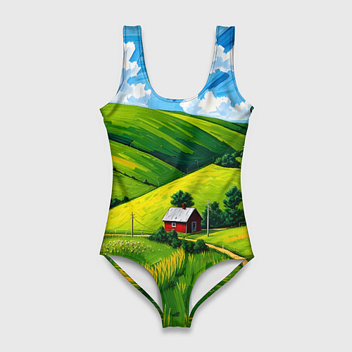 Женский купальник-боди Русская деревенька / 3D-принт – фото 1