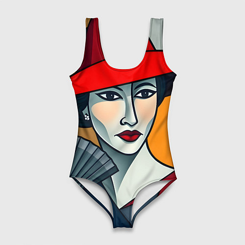 Женский купальник-боди Дама с веером / 3D-принт – фото 1