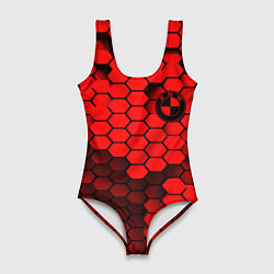 Купальник-боди 3D женский BMW карбоновая абстракция, цвет: 3D-принт