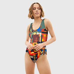 Купальник-боди 3D женский Художник в мастерской, цвет: 3D-принт — фото 2