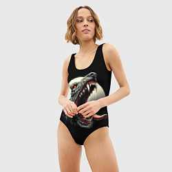 Купальник-боди 3D женский Волчья морда на фоне луны - нейроарт, цвет: 3D-принт — фото 2