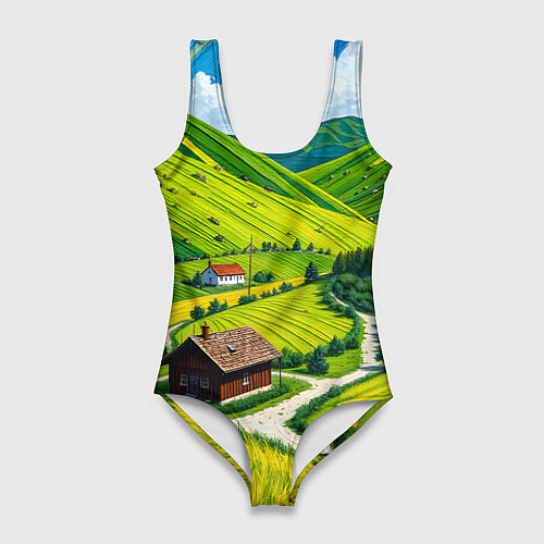 Женский купальник-боди Русская душа и поле / 3D-принт – фото 1