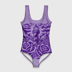 Женский купальник-боди Маяк с розами и корабли