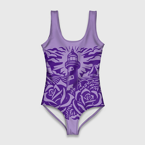 Женский купальник-боди Маяк с розами и корабли / 3D-принт – фото 1