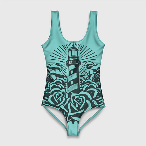 Женский купальник-боди Маяк и розы / 3D-принт – фото 1