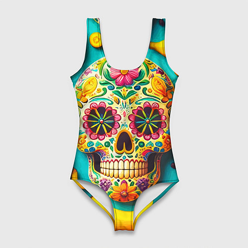 Женский купальник-боди Череп и бананы - летняя композиция / 3D-принт – фото 1