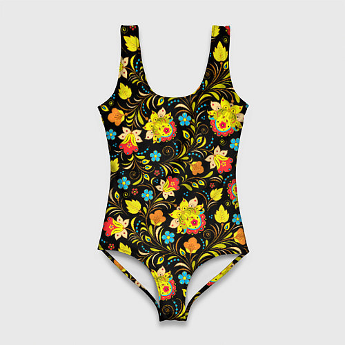 Женский купальник-боди Хохлома цветы / 3D-принт – фото 1