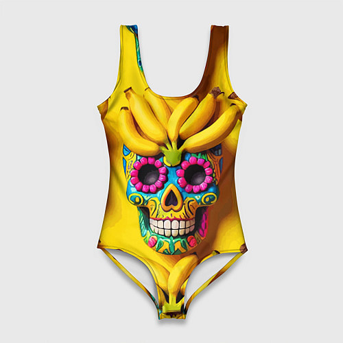 Женский купальник-боди Мексиканские черепа и бананы - паттерн / 3D-принт – фото 1