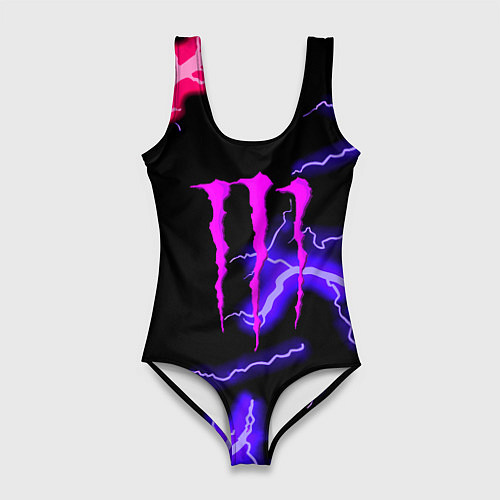 Женский купальник-боди Monster energy неоновый шторм / 3D-принт – фото 1