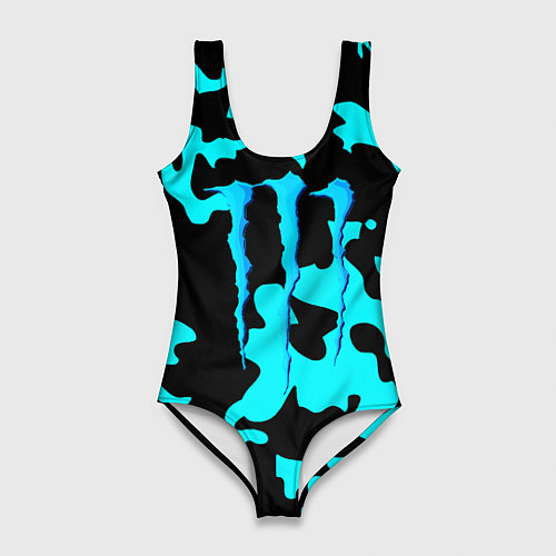 Женский купальник-боди Monster energy камуфляж голубой / 3D-принт – фото 1