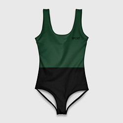 Женский купальник-боди Sport тёмно-зелёный с чёрным пополам