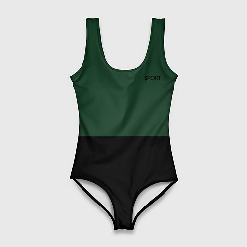 Женский купальник-боди Sport тёмно-зелёный с чёрным пополам / 3D-принт – фото 1