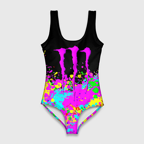 Женский купальник-боди Monster energy краски неоновые / 3D-принт – фото 1