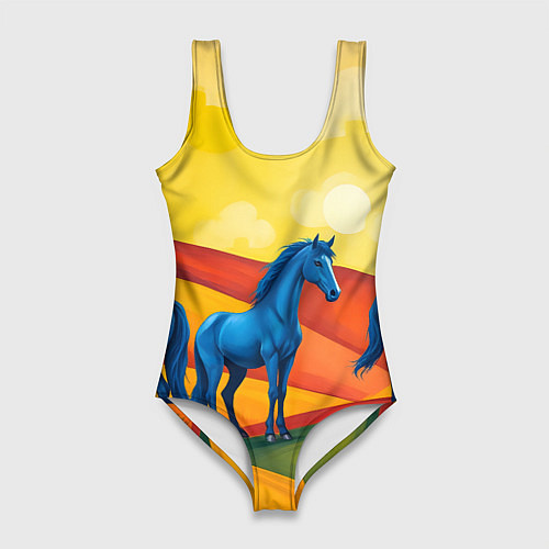 Женский купальник-боди Лошади в поле / 3D-принт – фото 1