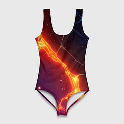 Купальник-боди 3D женский Сине-оранжевые молнии текстура, цвет: 3D-принт