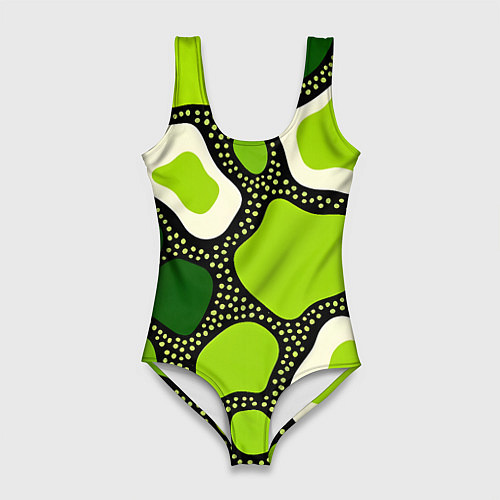 Женский купальник-боди Зеленая абстракция с кругами / 3D-принт – фото 1