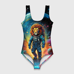 Женский купальник-боди Лев бравый космонавт - неоновый космос