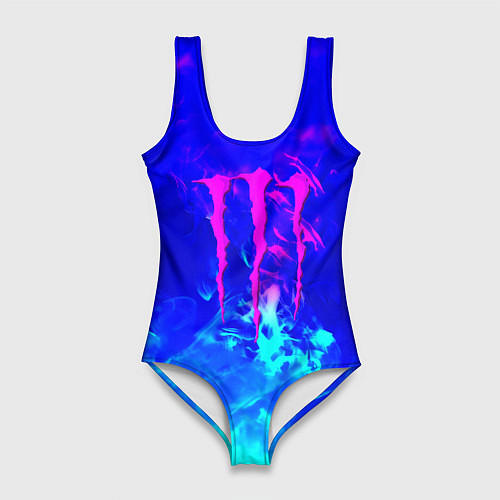 Женский купальник-боди Monster energy дым неоновый / 3D-принт – фото 1