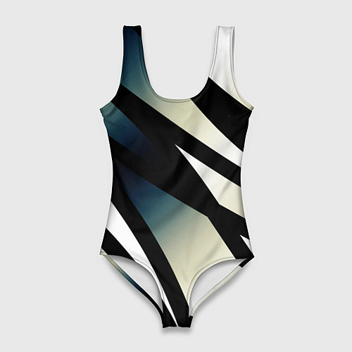 Женский купальник-боди Чёрно-белый с синим затемнением полосы / 3D-принт – фото 1