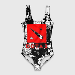 Купальник-боди 3D женский Dota черно белые персонажи, цвет: 3D-принт