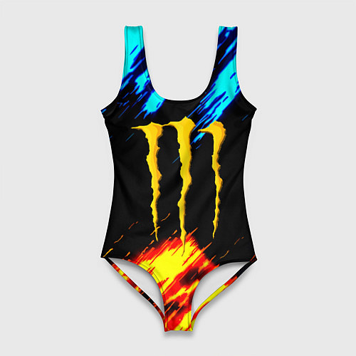 Женский купальник-боди Monster energy текстура огненная / 3D-принт – фото 1