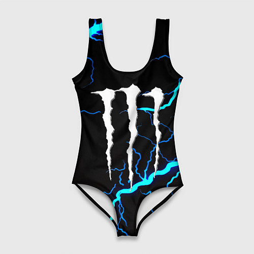 Женский купальник-боди Monster energy неоновые молнии / 3D-принт – фото 1