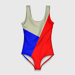 Купальник-боди 3D женский Серо-сине-красный трёхцветный, цвет: 3D-принт