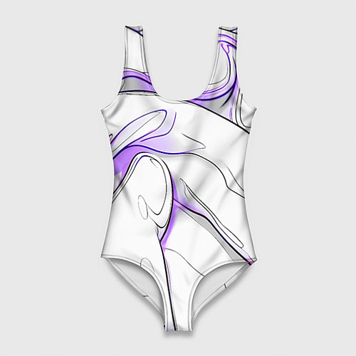 Женский купальник-боди Черные и фиолетовые линии на белом / 3D-принт – фото 1
