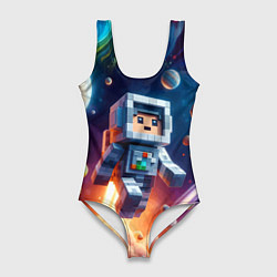 Купальник-боди 3D женский Космонавт в неоновом космосе - Майнкрафт, цвет: 3D-принт