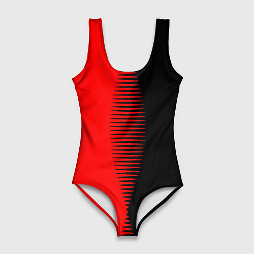 Женский купальник-боди Чёрно-красный пополам с переходом / 3D-принт – фото 1