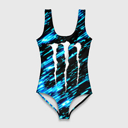 Купальник-боди 3D женский Monster energy штрихи голубых неоновых красок, цвет: 3D-принт