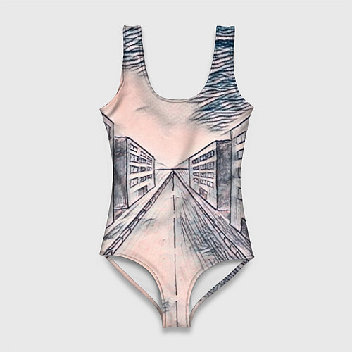 Женский купальник-боди Сумрачный город / 3D-принт – фото 1