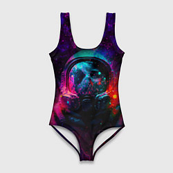 Женский купальник-боди Космонавт в пылающем космосе