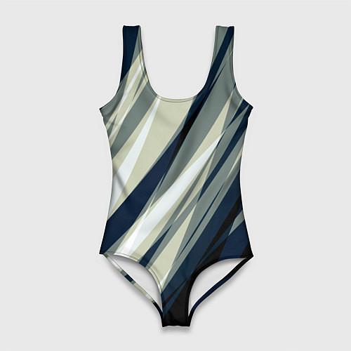 Женский купальник-боди Синий с оливковым диагональные полосы / 3D-принт – фото 1