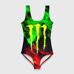 Купальник-боди 3D женский Monster energy огонь лого, цвет: 3D-принт