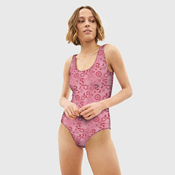 Купальник-боди 3D женский Красно белый деревенский узор ретро, цвет: 3D-принт — фото 2