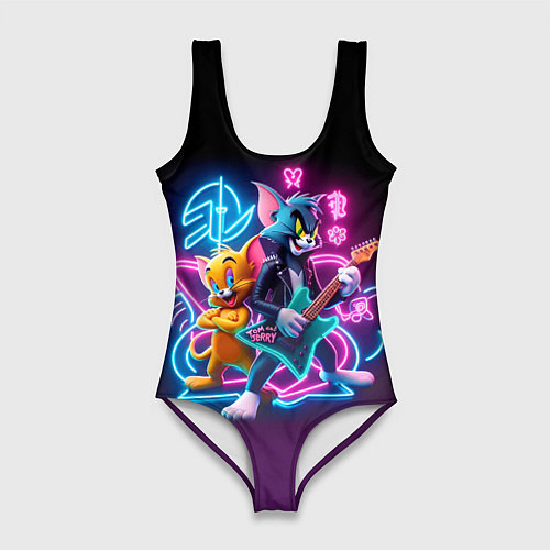 Женский купальник-боди Гитарист Том и вокалист Джерри - неоновое свечение / 3D-принт – фото 1