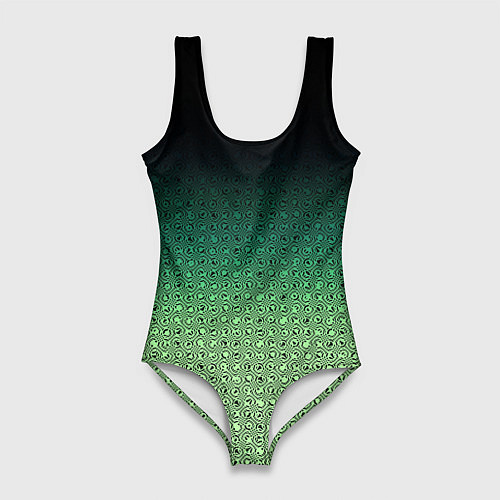 Женский купальник-боди Чёрно-зелёный градиент с узором / 3D-принт – фото 1