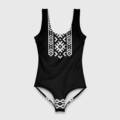 Женский купальник-боди Славянский орнамент и узор на черном - вышиванка р / 3D-принт – фото 1